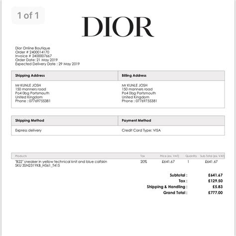 dior online delivery